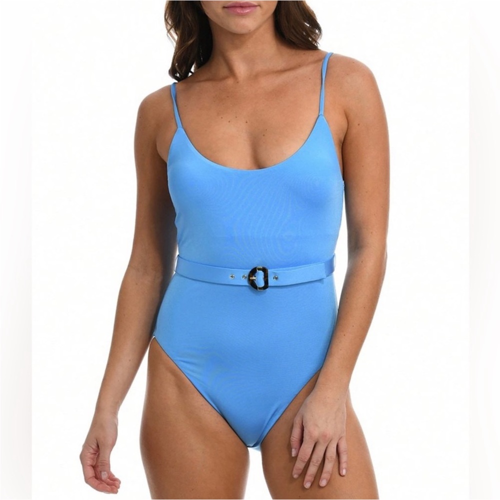 🏖️SUNSHINE 79 NWT sky blue belted one piece swimsuit retro 70s style